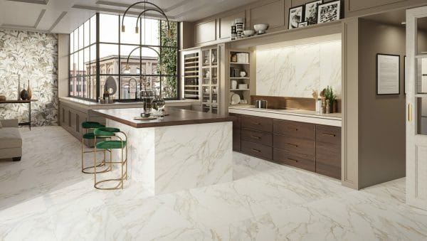 Terzetto Stone's Altissimo marble effect used in a stunning modern Kitchen